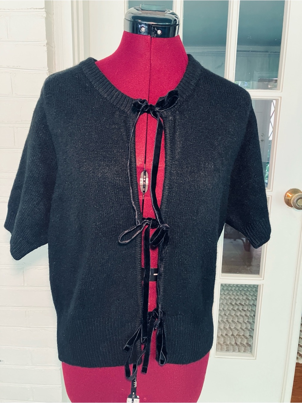 Steve Madden Black Short-Sleeve Tie-Front Cardigan
